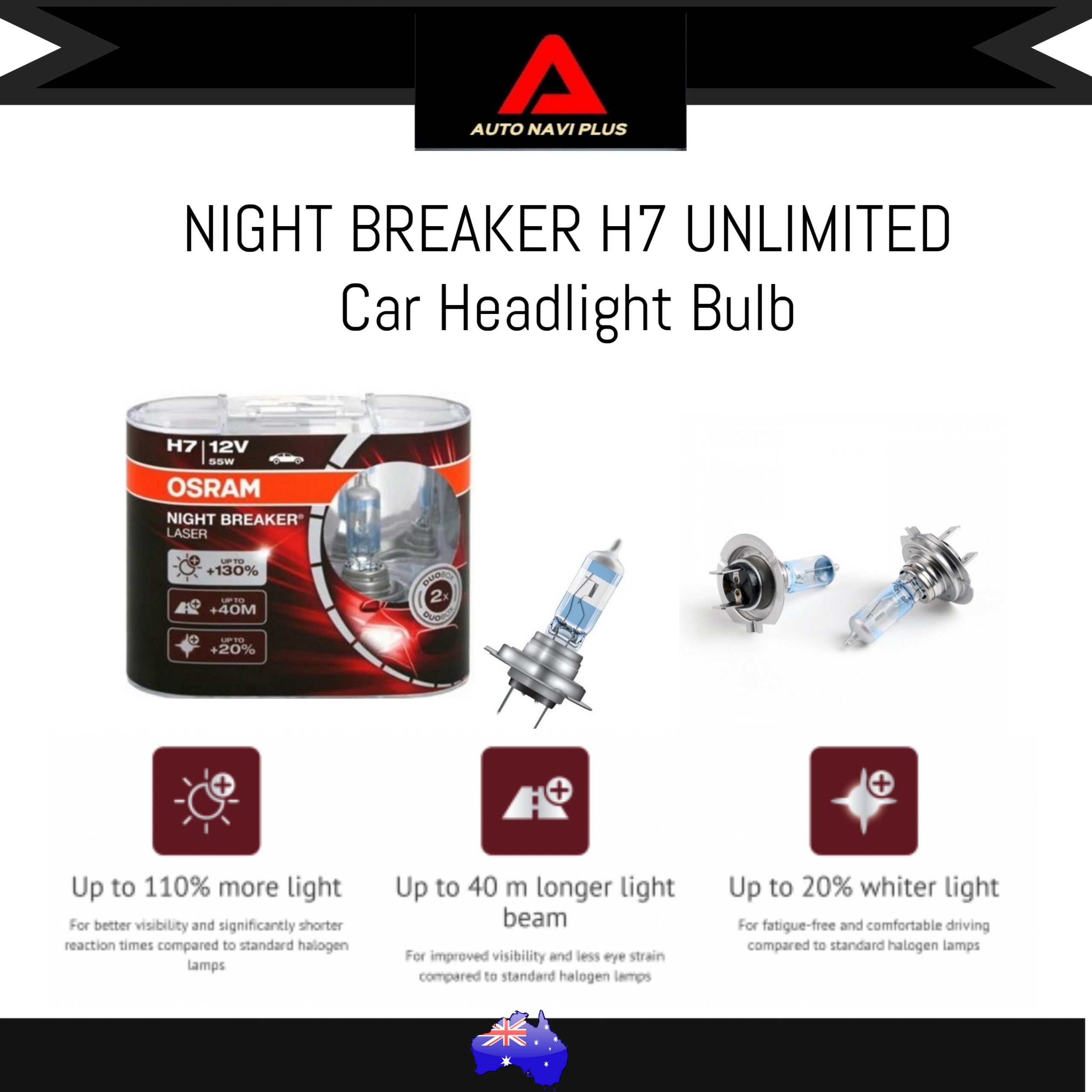 OSRAM H7 Night Breaker Unlimited Headlight Beam Bulb Globe Light 612V 55W -  PMA Auto Works